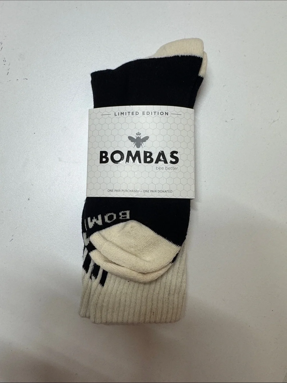 Bombas Black and Cream Crew Socks - Two-Tone Comfort